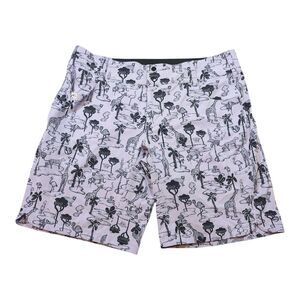 Stylish Black and Lavender Graphic Athletic Shorts